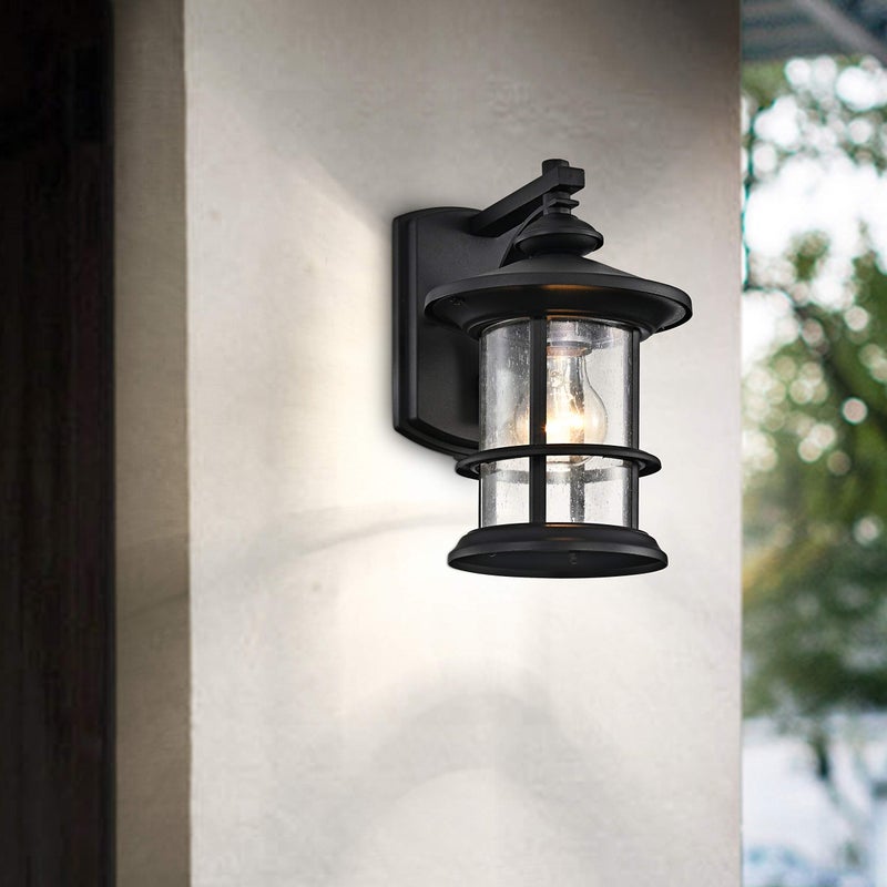 MICSIU Textured Black Outdoor Wall Sconce 2 Pack, Waterproof Exterior Wall Lighting Fixtures with Clear Seedy Glass, 10" Outside Lights for House Front, Porch, Patio, Backyard - Image 3
